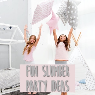 two girls jumping up in delight at a slumber party