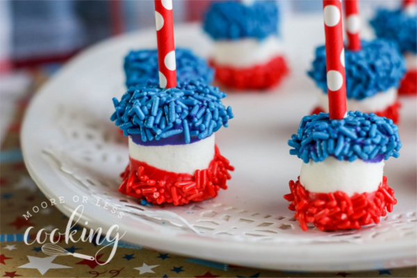 Red, white and blue dipped marshmallows