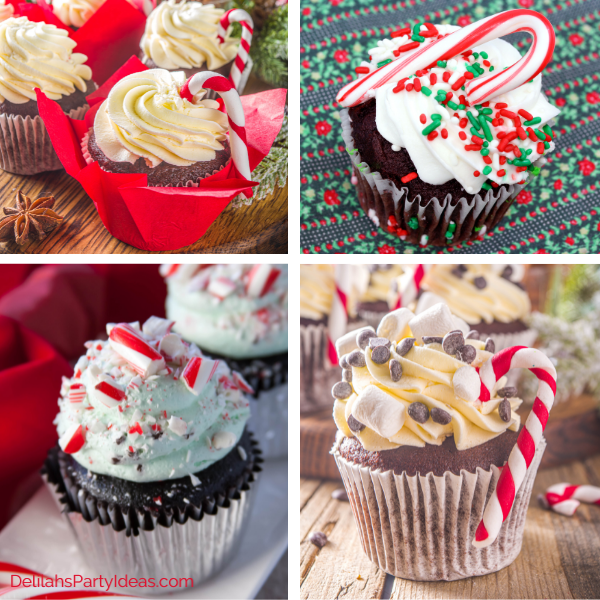 Candy cane Cupcakes collage 4 different cupcake ideas