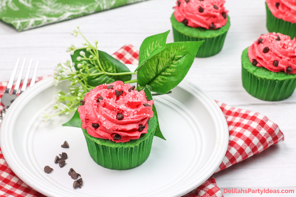 Watermelon cupcakes on a white plate