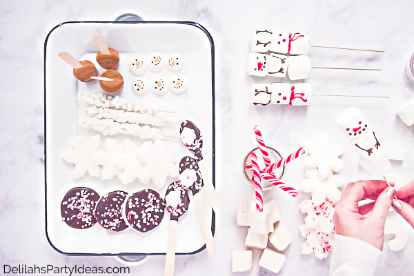 Making snowmen on skewers and other Christmas sweets