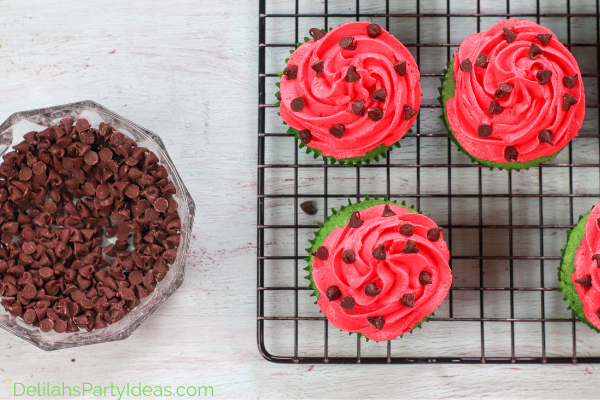 Watermelon Cupcakes with Chocolate Chips