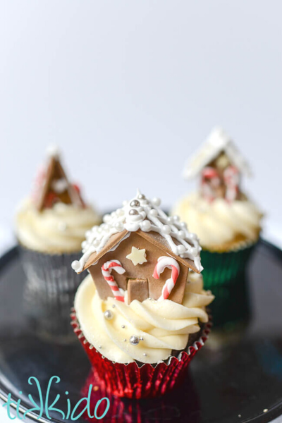 Cupcake with a miniature Gingerbread House topper 