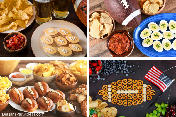 Collage or 4 different Super Bowl Appetizers to serve at your Superbowl party