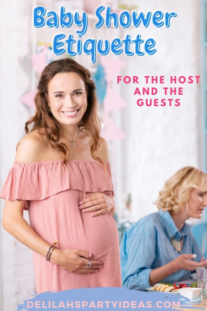 Pregnant Lady hosting her Baby Shower, holding her bely in a pink dress