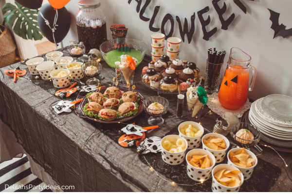 Halloween Party Table with Halloween spooky food