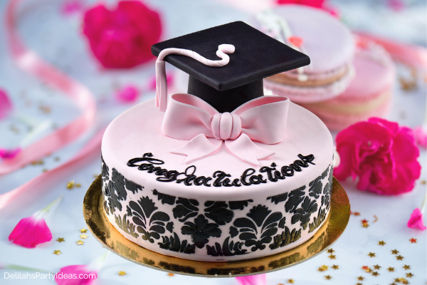 Pink and Black Graduation Cake