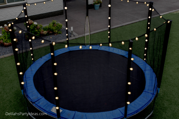 Trampoline with fairy lights