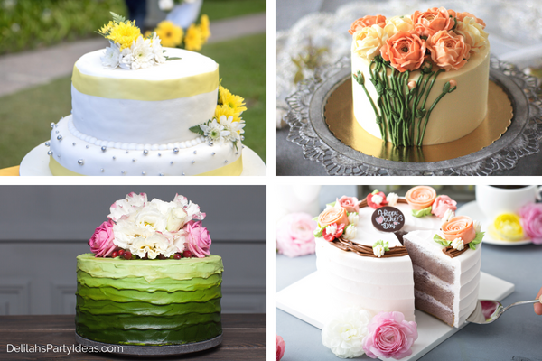 collage of 4 flower cakes