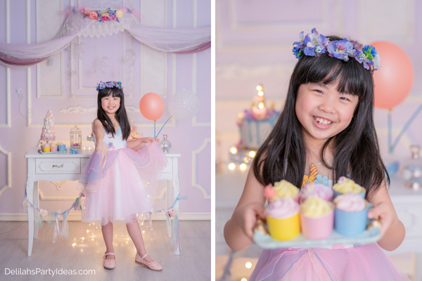 Flower themed birthday party with little girl