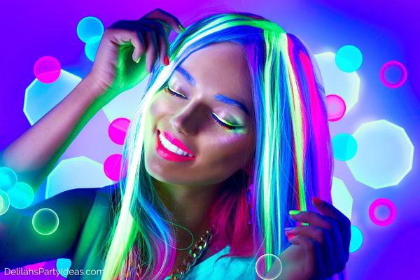 Glow in the dark Party Ideas girl with neon colors