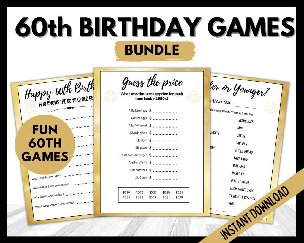 60th birthday party games bundle
