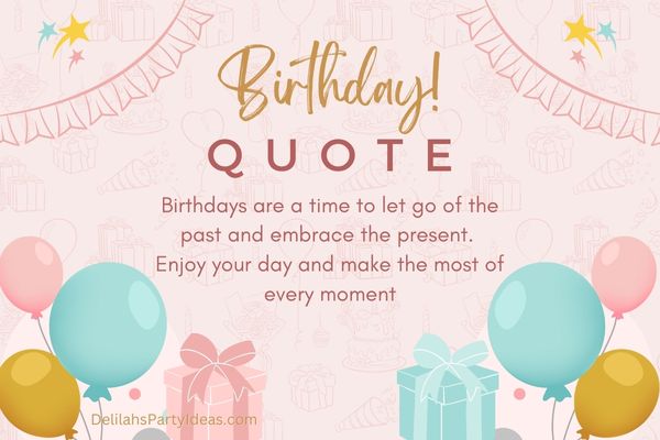 Birthday quote on a pink background with balloons
