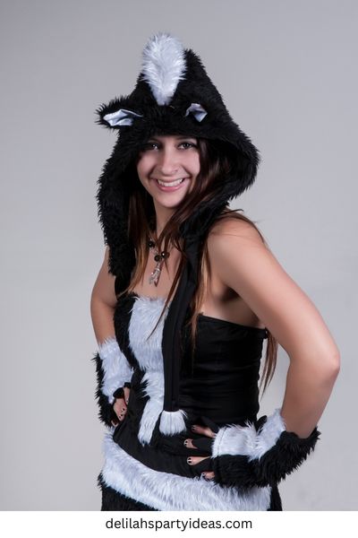 Woman dressed in skunk costume