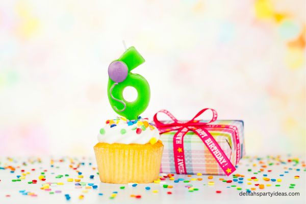 6th Birthday cupcake and present