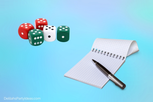 5 dice, pen and paper