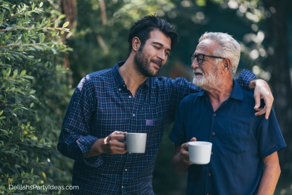 Father and son having coffee