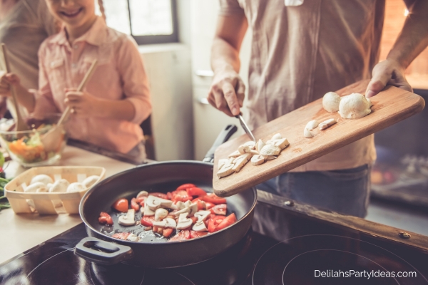 Father cooking with kids