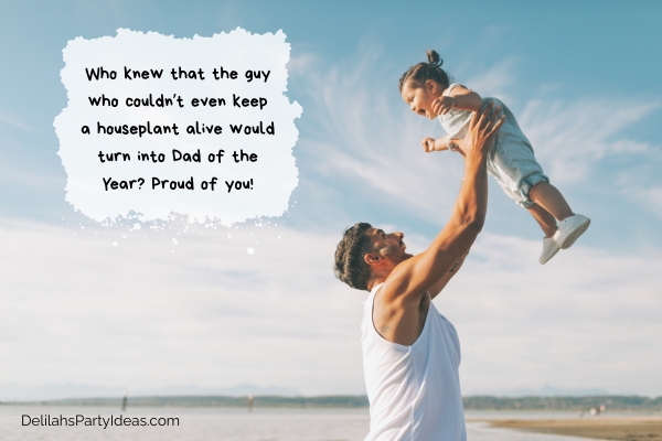 Father and daughter at the beach with quote overlay