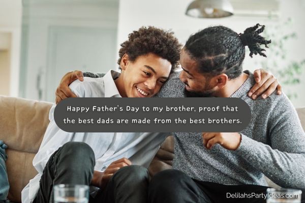 Father and son at home with quote overlay