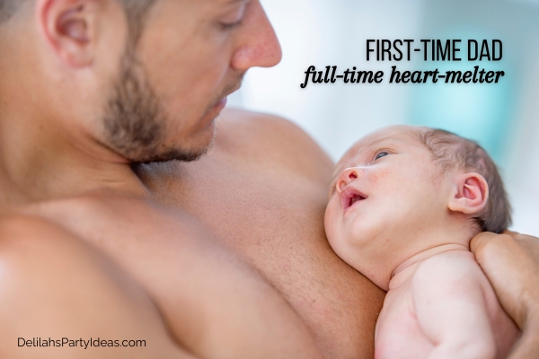 Father holding newborn in his arms, with quote overlay