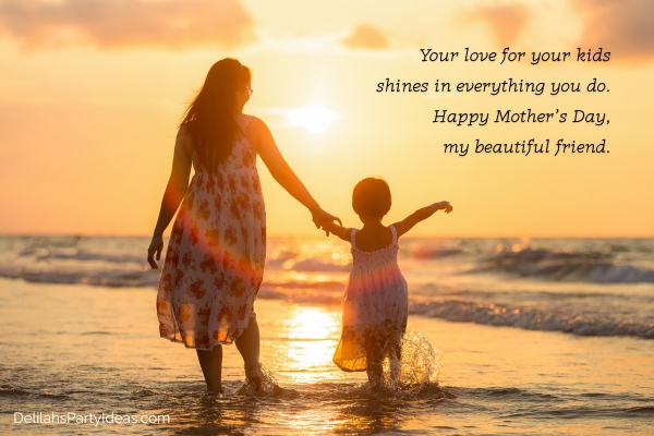 Mother and daughter at the beach during sunset with quote overlay
