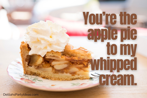 Slice of apple pie topped with whipped cream, with quote overlay