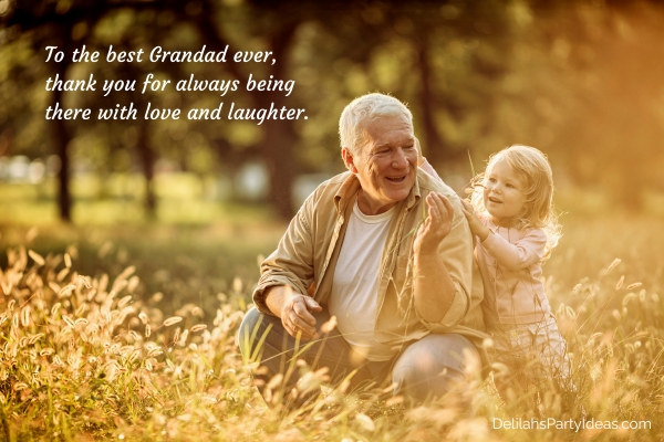 Granddad with little girl outdoors, with father's day greeting overlay