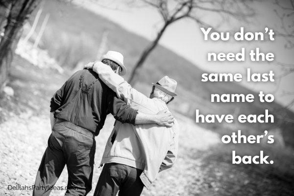 2 old men with their arms around each other, with quote overlay
