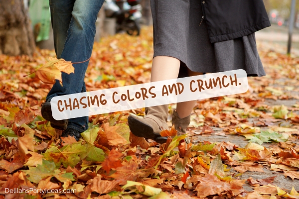 2 pairs of feet walking on autumn leaves, with quote overlay