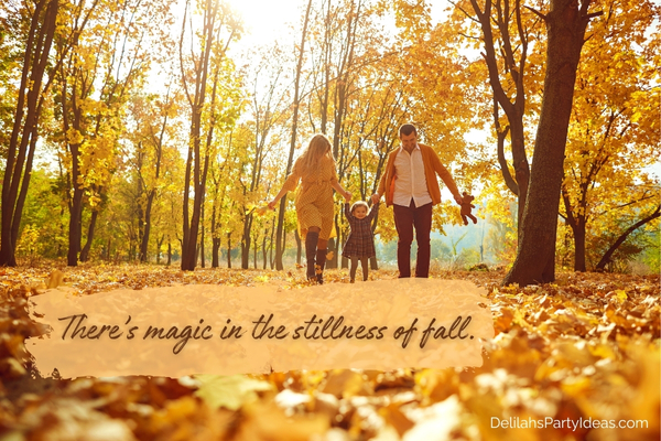Parents with toddler daughter walking in park in the fall, with quote overlay