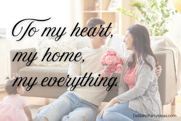 Husband giving flowers to wife for her birthday, with quote overlay