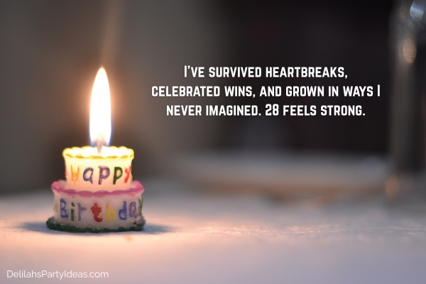 Lighted candle that looks like a birthday cake with quote overlay