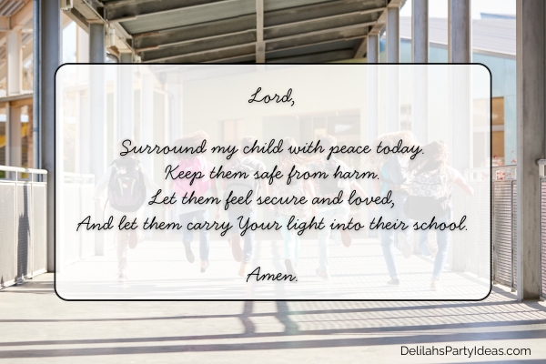 Students running in school with prayer overlay