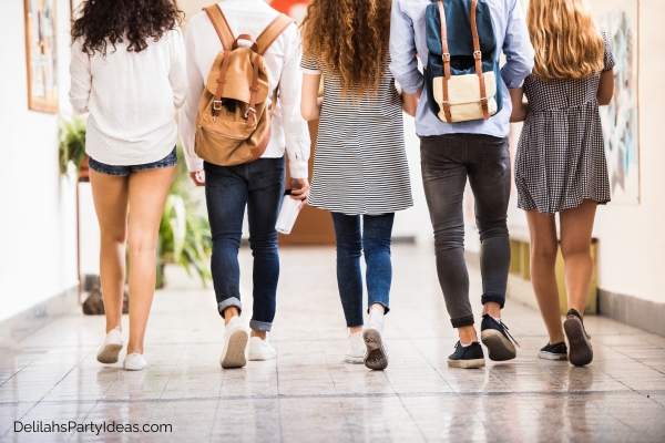 Students walking in classroom hallway