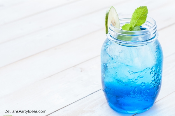 Blue mocktail in mason jar