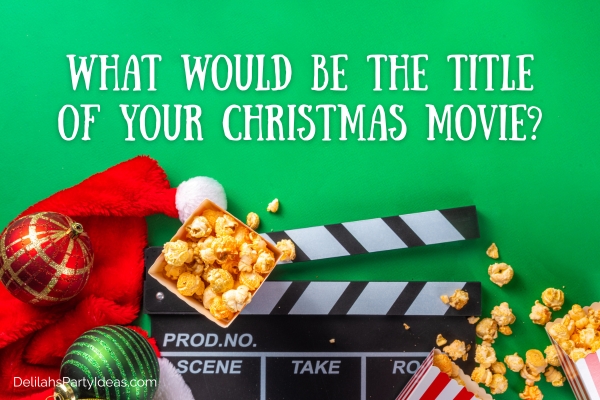 Christmas movie home cinema background with ice breaker question overlay