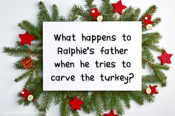 Card on Christmas wreath, with trivia overlay