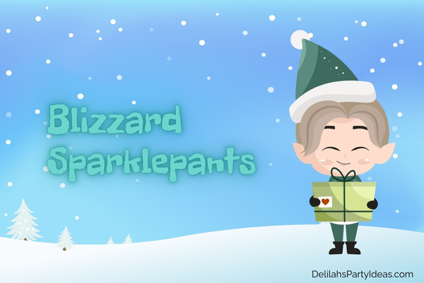 elf illustration on winter background with elf name overlay