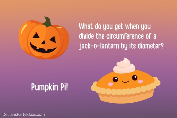 Illustration of a jack-o-lantern and a pumpkin pie with riddle overlay