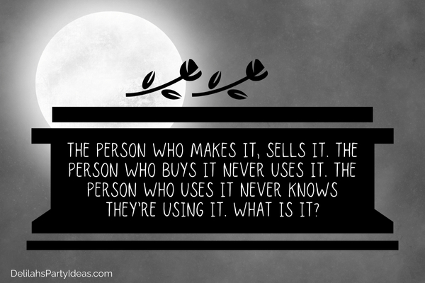 big moon background, coffin illustration, with riddle overlay