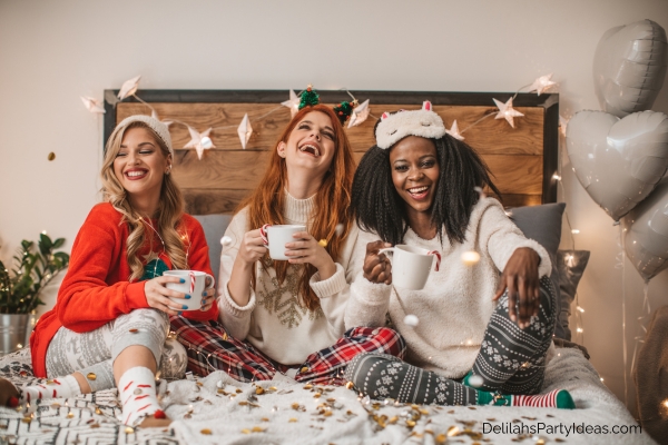 friends having a Christmas pajama party