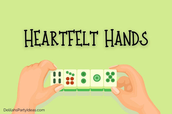 illustration of hands fixing mahjong tiles with party name overlay
