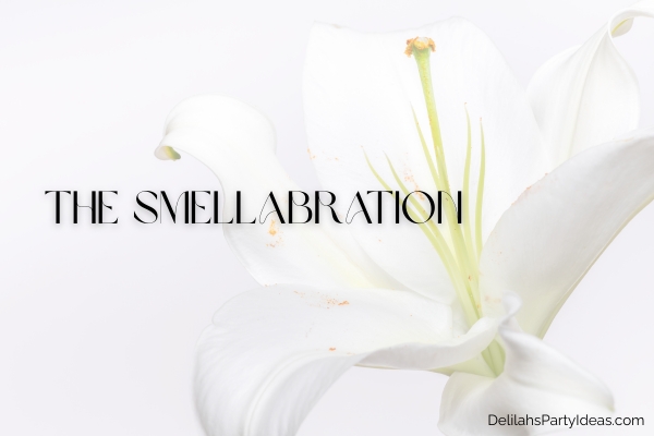 blooming lilium flower with party name overlay