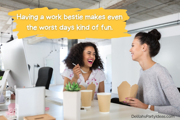 2 women friends eating at work with quote overlay