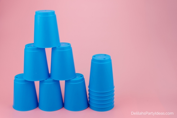 plastic cups stacked as pyramid