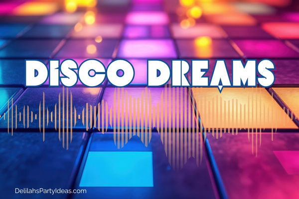 disco dance floor background with party playlist overlay