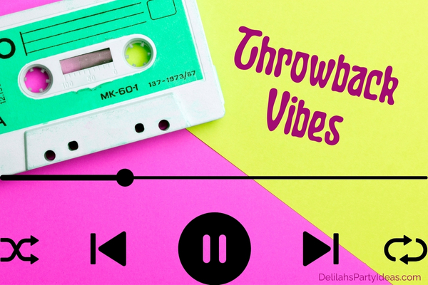 cassette tape on bright pink and yellow background with party playlist overlay