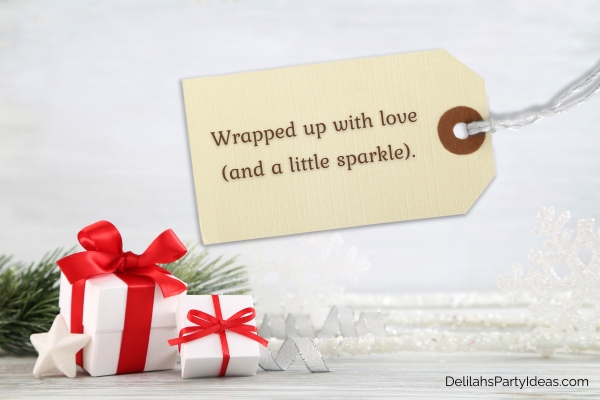 Christmas gifts background with gift tag with Christmas wish overlay