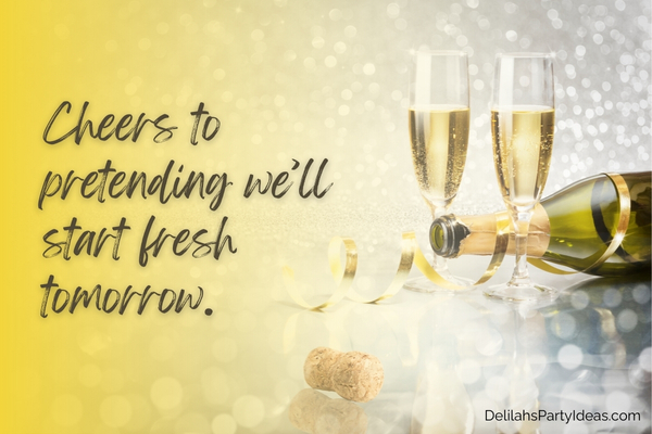 champagne glasses and bottle new year background with quote overlay